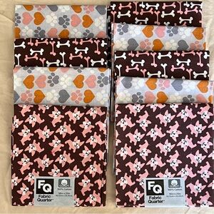 Cotton Fabric Quarters - Pink and Brown Paws and Frenchies